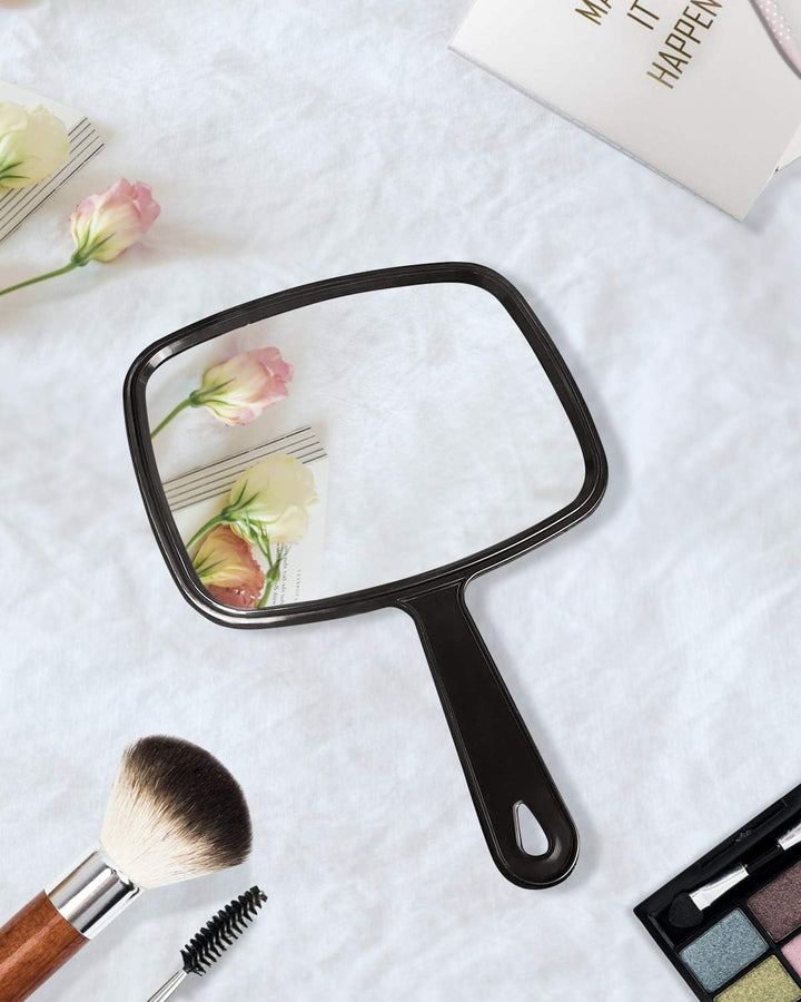 Hand Mirror,9.3" L X 6.7" W Salon Barber Hairdressing Handheld Mirror with Handle, Square Black