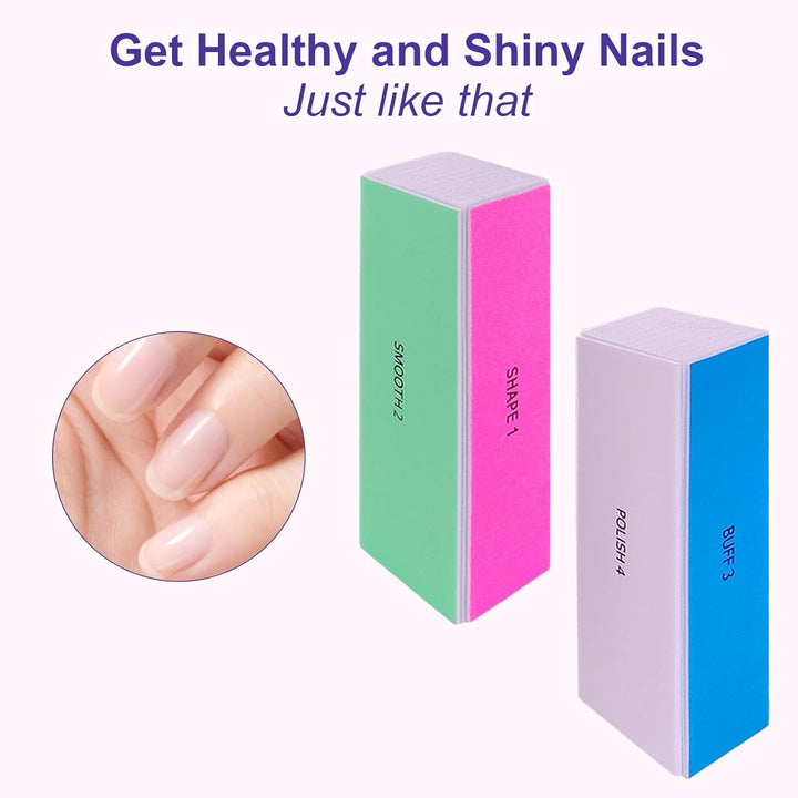 4 Way Nail Buffer Block (4 Pcs), Nail Shine Buffers Blocks Files for Natural and Acrylic Nails Smoother Buffing Block Polisher Fingernail File Buffer 120/240/600/3000 Grit for Buffing Shinning