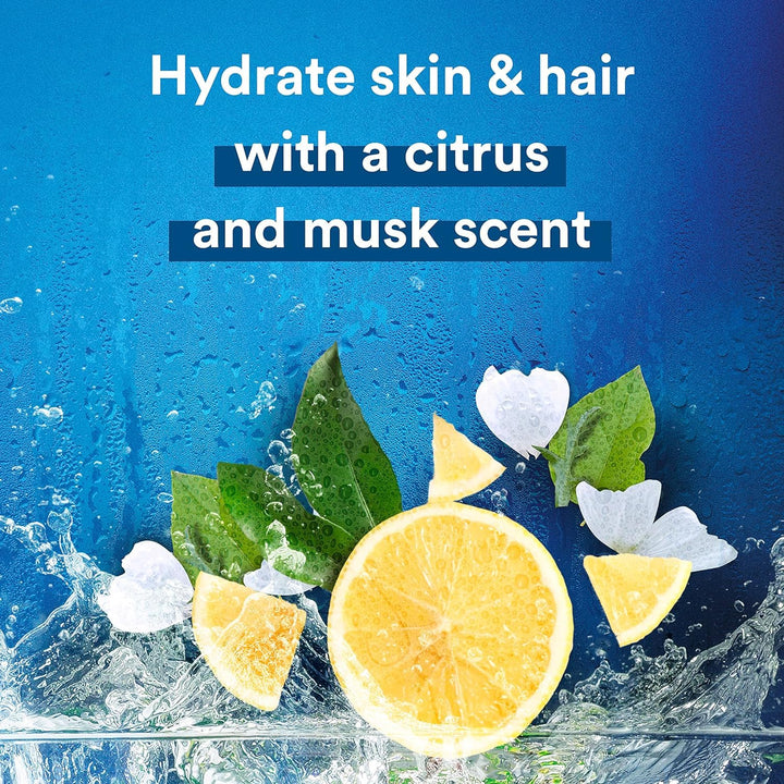 Men Moisturizing Body, Face and Hair Wash, 3-In-1 for Hydrated Skin and Hair, Citrus & Musk Scent, No Parabens, No Phtahaltes, 18 Oz Pack of 6