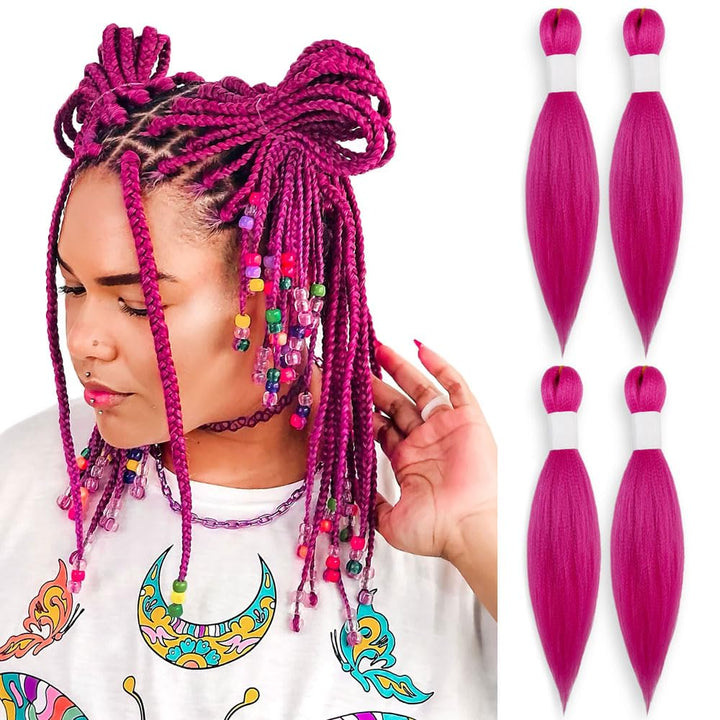 Purple Braiding Hair 20 Inch Pre Stretched Hair Long Straight Crochet Braids Yaki Texture Synthetic Fiber 4 Packs (Dark Purple)