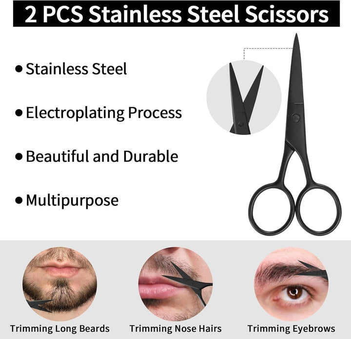 Beard Shaper for Men Beard Shaping Tools - Beard Template Guide, Professional Straight Edge Razor, 10 PCS Double Edge Blade, Barber Pencil, Beard Comb, Stainless Steel Scissor Mustache Lineup Tools