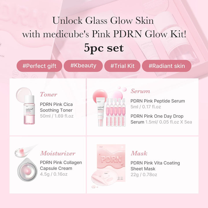 Salmon DNA PDRN Trial Kit | Glass Glow Mini Skincare Set with Toner, Serum & Sheet Mask for Hydrating, Firming, Moisturizing |Gift & Travel Essentials for Women & Girls | Korean Skincare