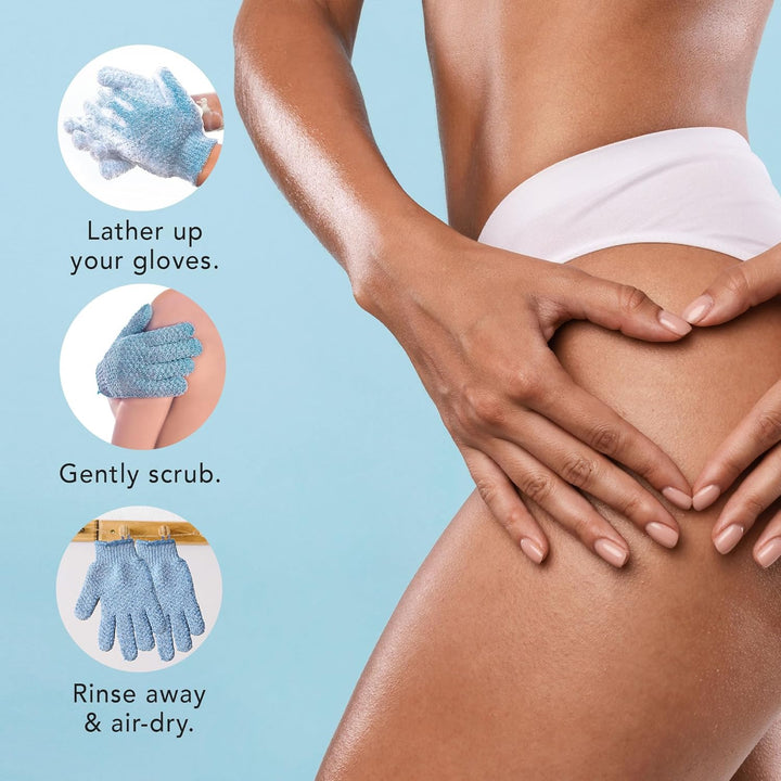 Exfoliating Glove (4 Pcs, 2 Pairs) - Heavy Shower Gloves for Body Scrub, Exfoliates & Removes Dead Skin