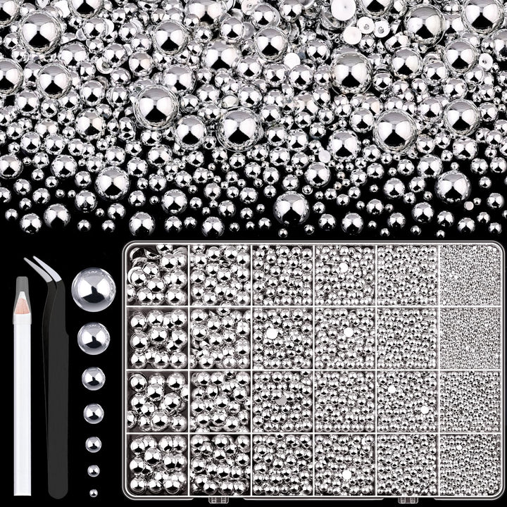 13000Pcs Flatback Pearls for Crafting (White), Assorted Size 2/3/4/5/6/8/10Mm Half Pearl Bead Gems with 3Pcs 10Ml B7000 Jewelry Glue, Bedazzling Kit for Crafts Shoes Graduation Cap Nail Art