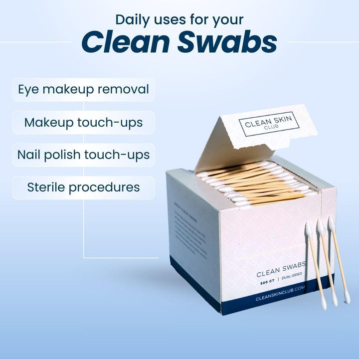 Clean Swabs | 500CT | One Pointed Tip | Biodegradable + Organic Cotton & Bamboo | Makeup & Nail Polish Touch-Ups | Chlorine-Free & Hypoallergenic (500 Count)