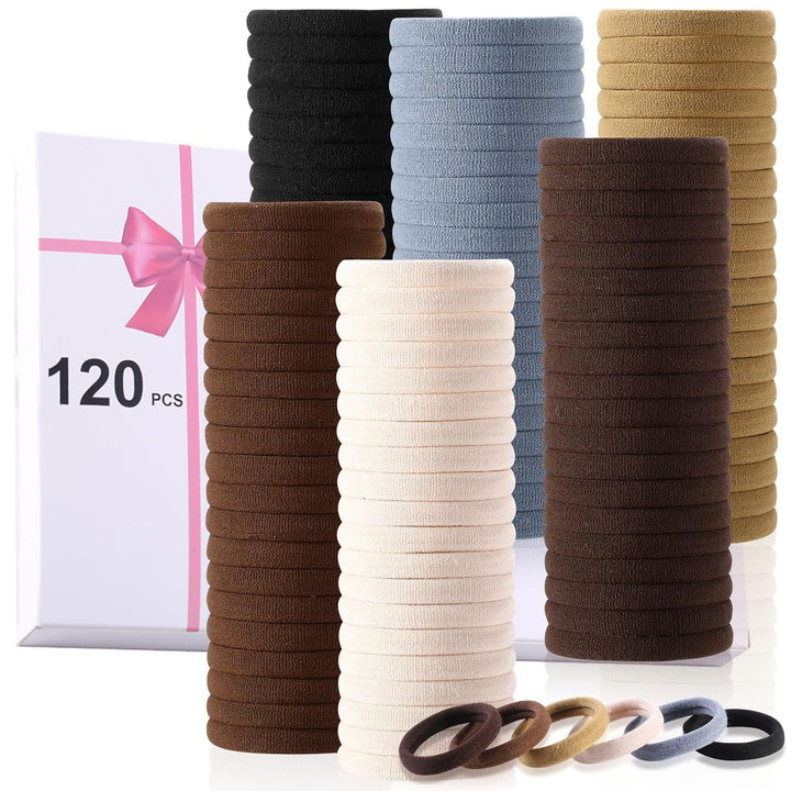 120PCS Black Hair Ties for Thick Hair – Seamless No Damage Elastic Ponytail Holders, Black Hair Band,Bulk Nylon Hair Elastics for Women