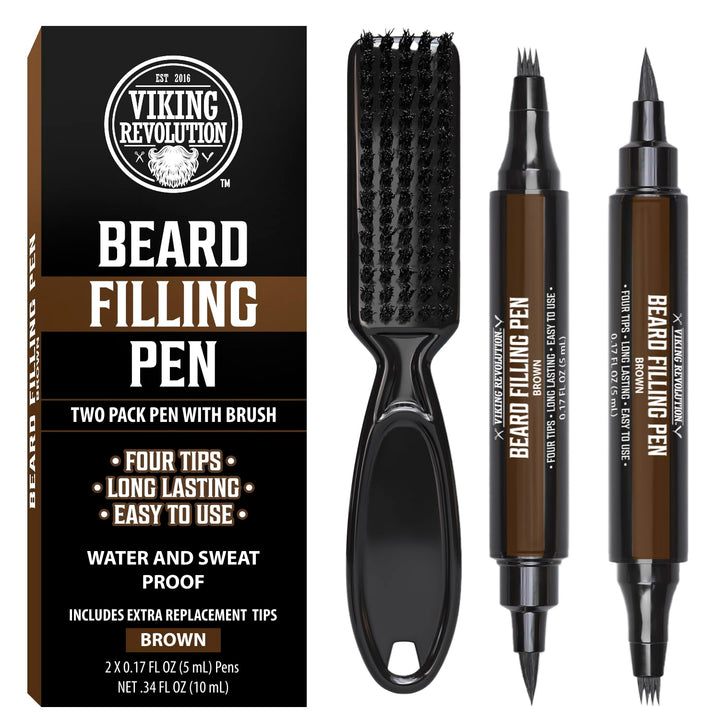 Beard Pen (2 Pack) - Black Beard Pencil Filler for Men Lapiz Para Barba De Hombre - Beard Filler for Men Waterproof Beard Filling Pen Kit - Long Lasting Beard Filler Pen with Brush