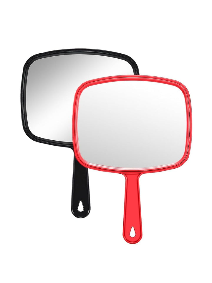 Hand Mirror Salon Barber Hairdressing Handheld Mirror with Handle (Square Pink 7.4 X 10.3 Inches)