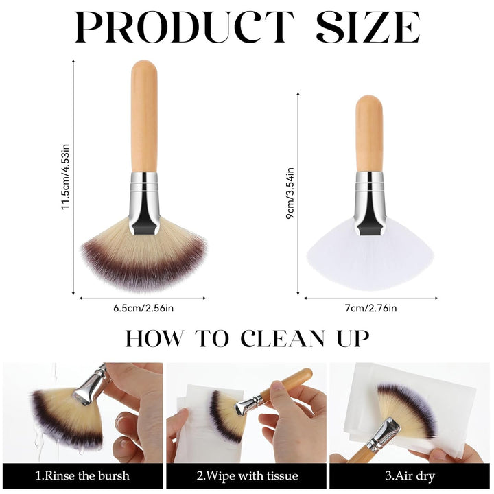 4 Pcs Facial Fan Brush,Facial Brushes Esthetician Fan Brushes Esthetician Fluffy Fan Brushes Face Soft Bristle Highlighting Blush with Long and Short Handle for Women Girls Loose Powder Blush