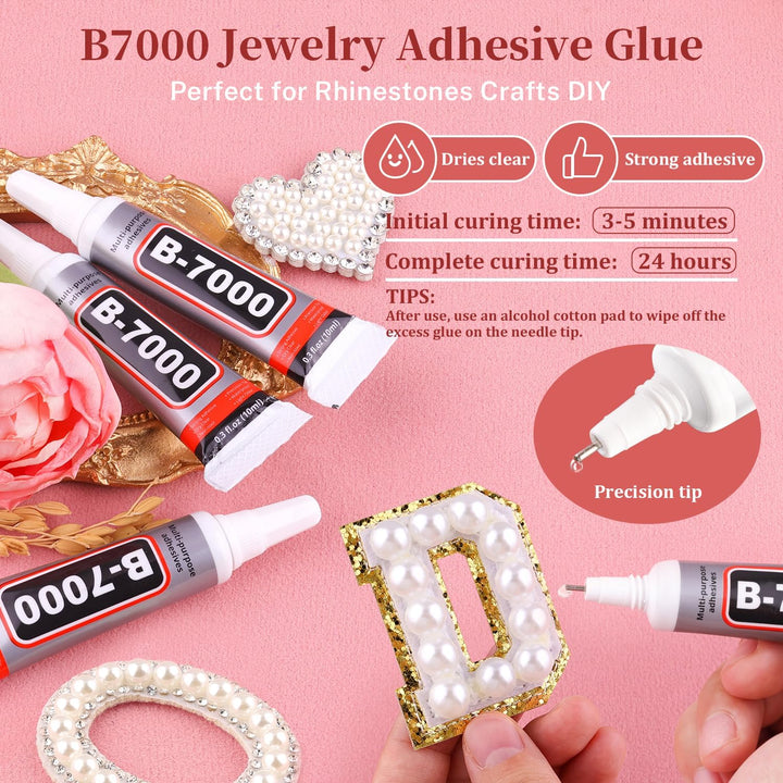 16500Pcs Flatback Pearls for Crafting (White), Assorted Size 2/3/4/5/6/8/10Mm Half Pearl with 3Pcs 10Ml B7000 Jewelry Glue, Bedazzling Kit for DIY Crafts Clothing Tumbler Shoes Embellishment Nail Art