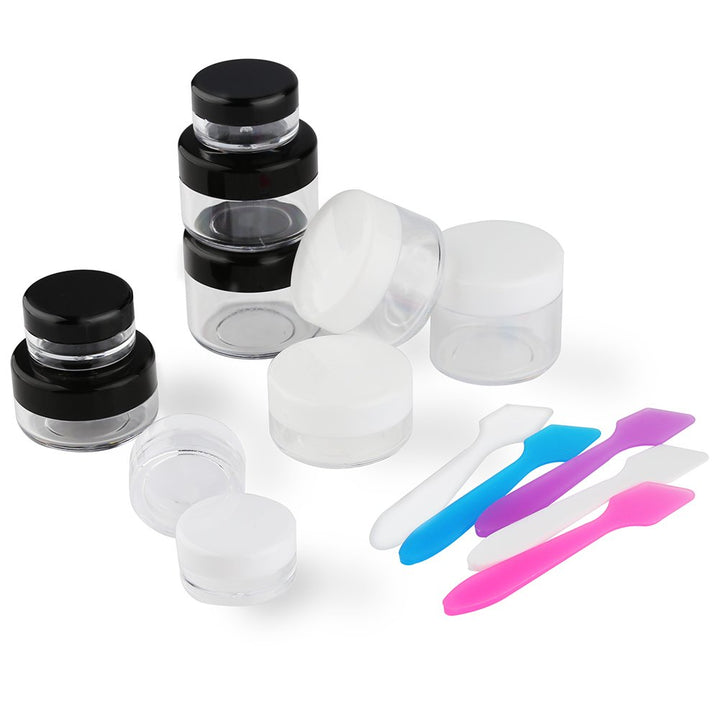 10 Pieces Makeup Travel Containers with Lids 3/5/ 10/15/ 20 Gram Size Cosmetic Jars with 5 Pieces Mini Spatulas for Gift(Random Color)