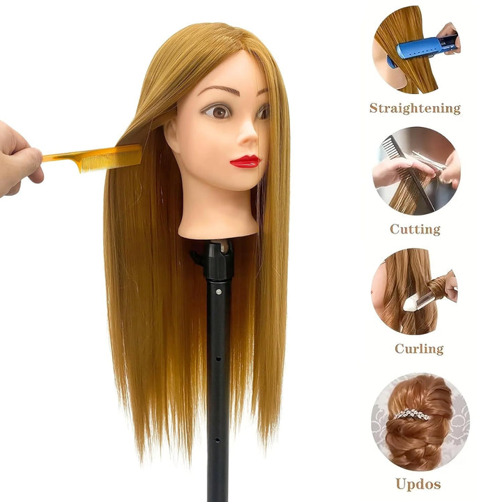 26"-28" Light Auburn Hair Mannequin Head Practicing Braiding, Cosmetology Mannequin Head with Hair for Styling, Training Head for Group Practice Braids Skills and Have Fun