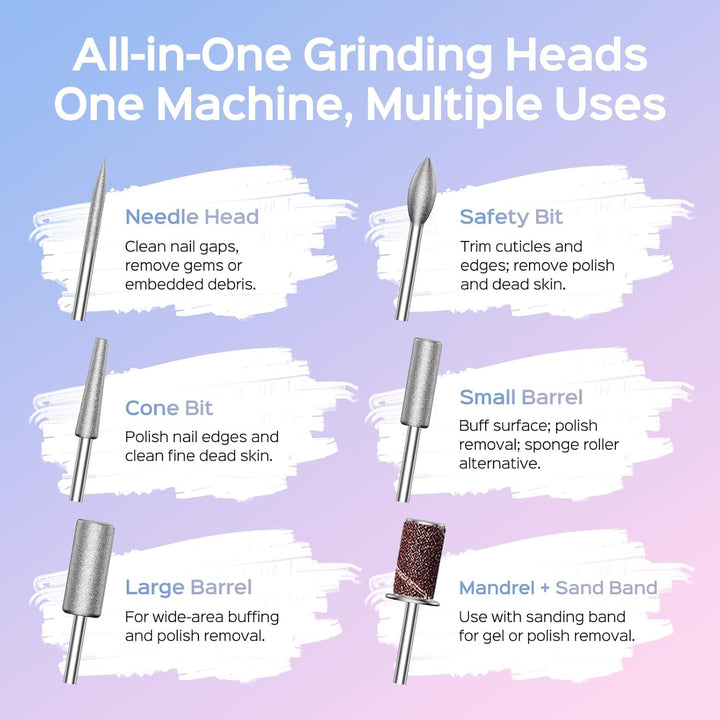 Professional Rechargeable Electric Nail Drill 40000 RPM, Portable Nail File with Storage Stand for Acrylic Gel Polishing Removing - Easy to Use for Women, Manicure at Home DIY or Salon, Pink