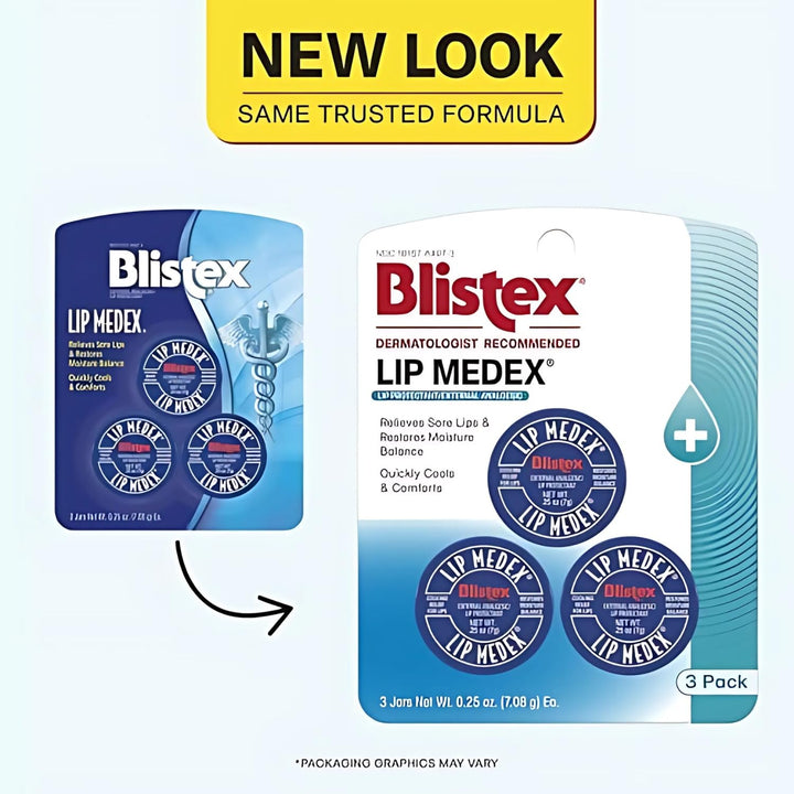 Lip Medex, 0.25 Ounce, 3 Count, Medicated Relief with Immediate Cooling, Soothes and Protects, Advanced Hydration, Restores Healthy Moisture Balance to Lips, 1 Pack