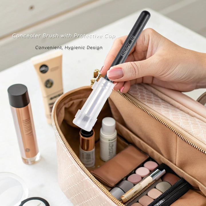 Concealer Brush under Eye Mini Angled Flat Top Kabuki Nose Contour Brush for Concealing Blending Setting Buffing with Powder Liquid Cream Cosmetic Pro Small Makeup Foundation Brushes 270