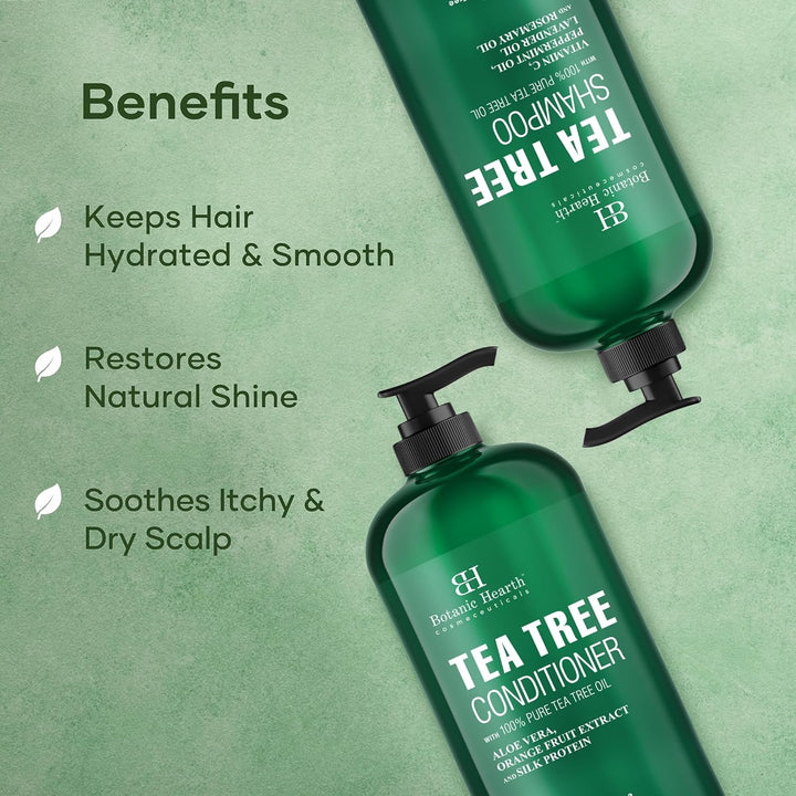 Tea Tree Shampoo and Conditioner Set | with 100% Pure Tea Tree Oil, for Itchy and Dry Scalp, Sulfate/Paraben Free | for Men and Women | 16 Fl Oz Each