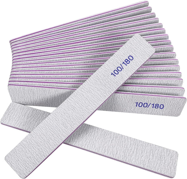 Nail Files (12 Pack), 100/180 Grit Emery Boards Nail File for Natural Nails and Acrylic Nails, Double Sided Emory Boards Limas Para Unas Acrilicas Profesional Fingernail Filer Reusable Manicure Gray