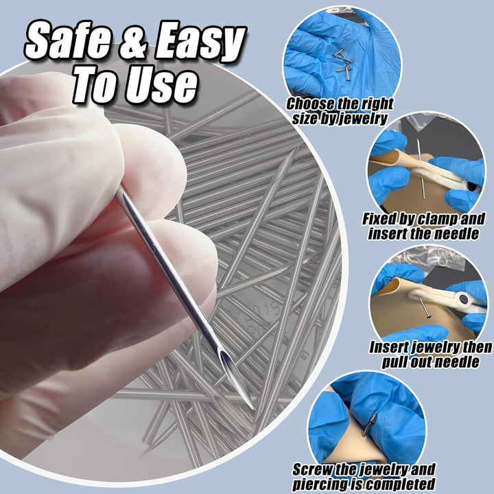 100Pcs Piercing Needles Mixed 12G 14G 16G 18G 20G Hollow Needles for All Piercings