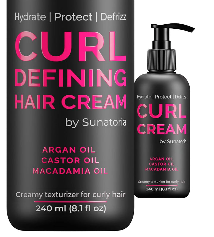 Curl Cream – Lightweight Leave-In Curl Defining Cream for Curly & Wavy Hair, Anti-Frizz Moisturizer and Curl Activator Texturizer with Macadamia and Argan Oil, 8.1 Fl Oz