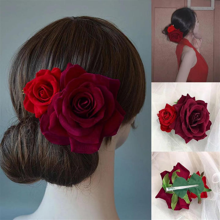 Flower Hair Combs, Rose Flower Bohemia Hairpin Bride Costume Hair Decor for Party Wedding Red(1Pc)