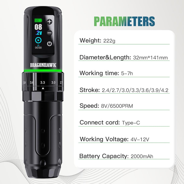 L3 Tattoo Kit, Cordless/Cord Complete Tattoo Gun Kit Pen Machine, 7 Strokes Length, 2 Batteries 2,000Mah Power Supply with Extra Battery Rca Jack Part, Pro Tattoo Needles for Beginner