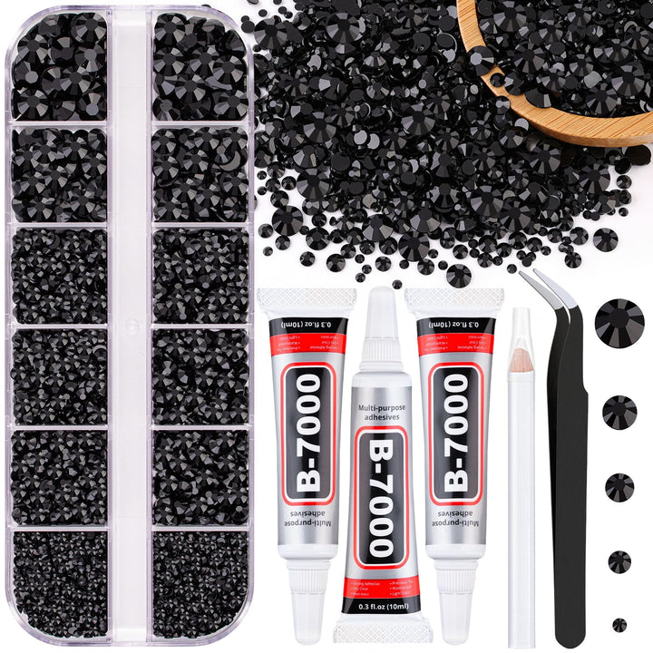 30000Pcs Resin Jelly Rhinestones for Bedazzling, Multicolor 3Mm Flatback Gems for Diamond Art, Bedazzler Kit with 3Pcs 10Ml B7000 Jewelry Glue for Nail Art Crafting Book Makeup