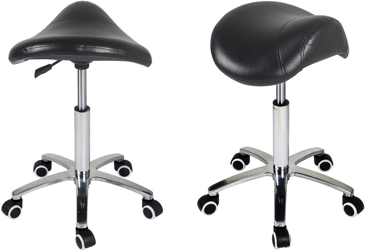 Saddle Stool Rolling Chair for Medical Massage Salon Kitchen Spa Drafting,Adjustable Hydraulic Stool with Wheels (Without Backrest, Black)
