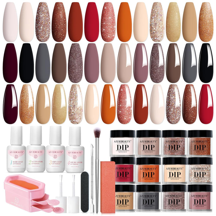 Dip Powder Liquid Set 15Ml/0.5Oz 8 Pcs Dipping Base Activator and Top Coat Brush Saver Nail File Necessary Tools for Dip Kit No Lamp Needed