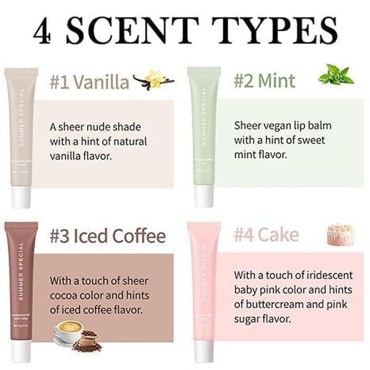 4 PCS Summer Lip Butter Balm Glossy Butter Balm Set,Instant Moisture and Hydration Lip Gloss,Long-Lasting Hydrating Non-Sticky Lip Balm,Soften Dry Lips and Lip Care