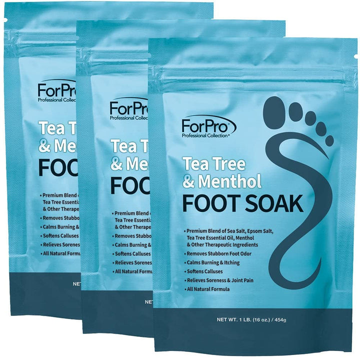 Tea Tree Oil & Menthol Foot Soak with Sea & Epsom Salt for Toenail Athletes Foot, Stubborn Foot Odor Scent, Softens Calluses & Soothes Sore Tired Feet -Pack of 3 16Oz.