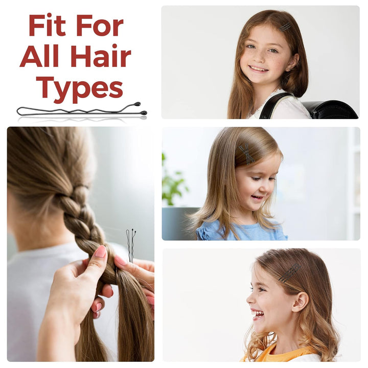 300 Pcs Bobby Pins Black, Hair Pins for Women Girls and Kids, Invisible Wave Hair Clips Bulk with Storage Box, Pain-Free Hairpins（2 Inch Black）