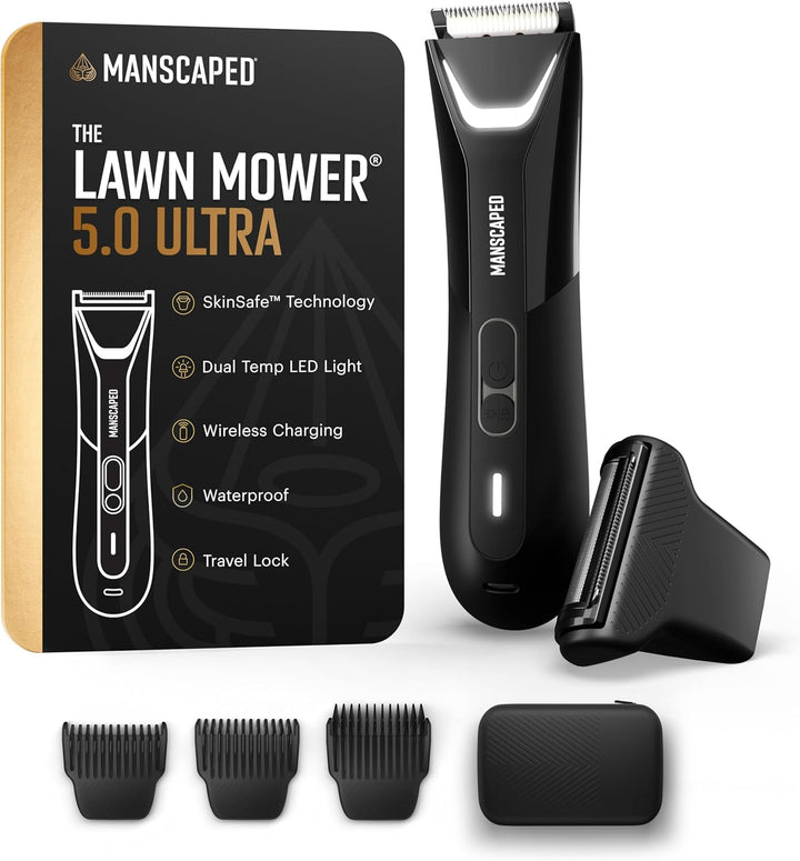 ® the Lawn Mower® 5.0 Ultra Groin & Body Hair Trimmer – Dual-Head Skinsafe® Trimmer & Foil Blades, Waterproof Wet/Dry Groomer, USB-C Rechargeable with Travel Case, Men’S Ball Shaver, Black