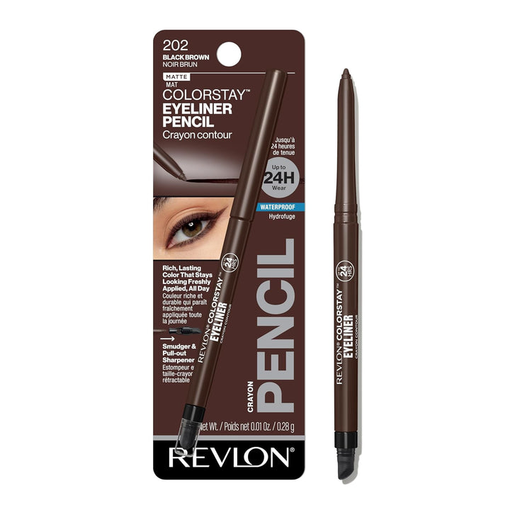 Colorstay Pencil Waterproof Eyeliner, Smudge-Proof, Eye Makeup with Built-In Sharpener, 202 Black Brown, 0.01 Oz