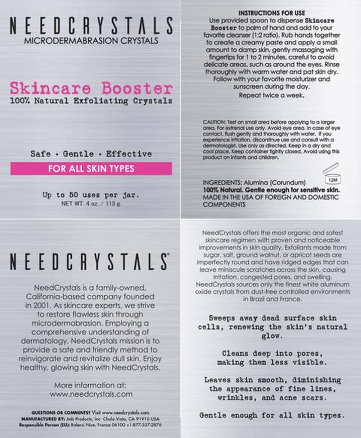 Microdermabrasion Crystals DIY Facial Scrub. Natural Face Exfoliator for Dull or Dry Skin Improves Scars, Blackheads, Pore Size, Wrinkles, Blemishes & Skin Texture 4 Oz. / 113 Gr.