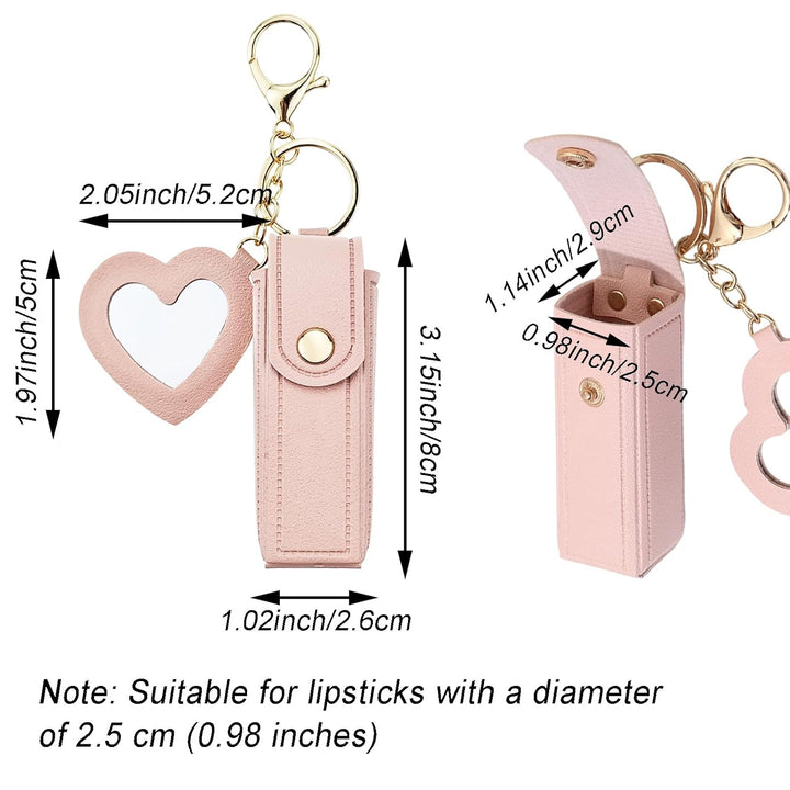 4 PACK PU Leather Potable Chapstick Holder Key Chain Bulk with Mirror, Lipstick Keychain, Lip Balm Organizer Holder Lipstick Travel Makeup Storage Case for Women Girls (Style 1)