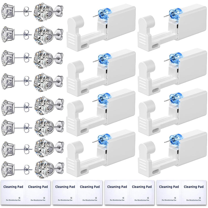 24 Pcs Ear Piercing Kit: Disposable Ear Piercing Gun Kit with 8 Guns, 8 Pcs Earrings Stud, 8 Pcs Cleaning Pads