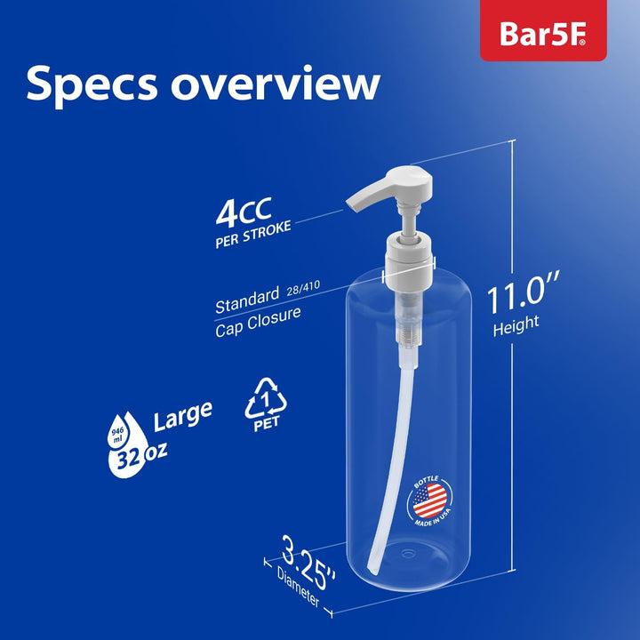 Pump Bottle 32-Ounce 1-Liter Empty for Shampoo Conditioner Body Wash Lotion Bpa-Free Crystal-Clear (Pack of 1)