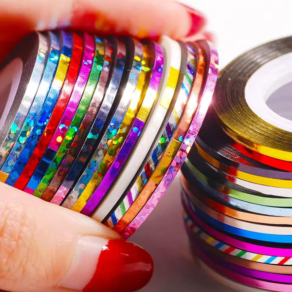 62 Rolls Nail Striping Tape - 1Mm, Glitter Metal Line Nail Art Stickers, Self - Adhesive Nail Line Stickers Decals Decoration, DIY Nails Design Tip Tool, Colorful Nail Art Lines for Women