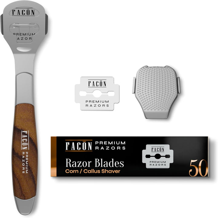 Facón Professional Callus Shaver Remover with 50 Blades, Pedicure Razor for Feet & Hands, Foot Razor for Callus Removal, Callus Blade Remover, Corn Shaver, Surgical Grade Premium Stainless Steel Tool