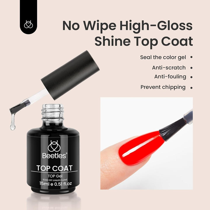 2Pcs 15Ml No Wipe Top Coat Gel Nail Polish High Gloss Shiny Long-Lasting Clear Gel Top Coat, Soak off Nail Lamp, Christmas Nails Home DIY Manicure and Nail Salon Gifts for Girls