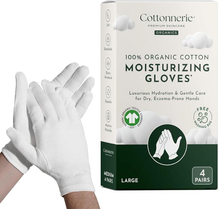 Basics Cotton Gloves for Dry Hands Sleeping, Moisturizing Gloves Overnight, Hand Moisturizer Gloves, Moisture Gloves for Dry Hands Overnight, Sleeping Gloves, Medium 4 Pairs