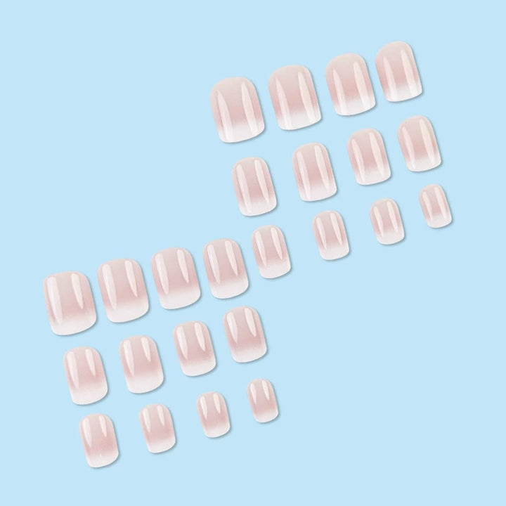 Short Square Press on Nails French Fake Nails Ombre Acrylic Nails Press on Full Cover Glossy Glue on Nails Artificial Stick on Nail for Women Manicure Decoration 24PCS