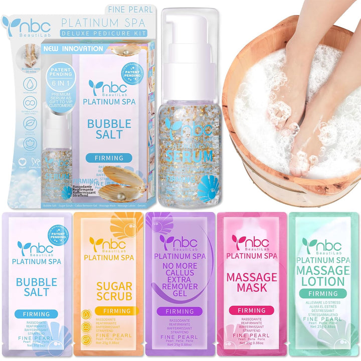 Pedicure Kit Foot Soak Set: Bubble Salt, Sugar Scrub, Massage Mask, Massage Lotion in a Box, 4 Step Foot Spa Kit for Dry Feet,Tired Feet（1 Set Lavender)