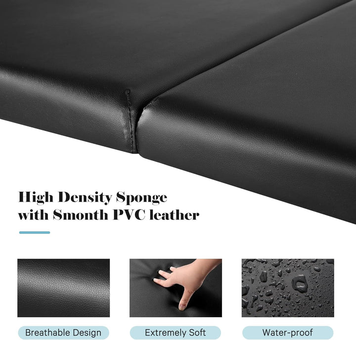 Massage Table Portable Lash Bed Wide Massage Bed Beauty Spa Tattoo Face Cradle Height 35Inch Adjustable 2 Fold for Gift with Bag Black