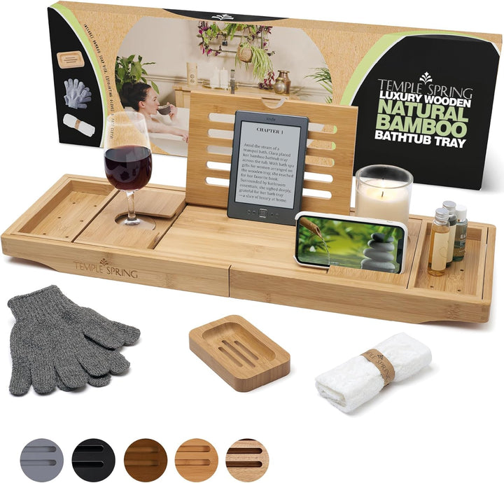 Wooden Bathtub Tray, Bamboo Bathroom Accessories, Bath Tray for Tub, at Home Spa Essentials, Board for Tub Table, Bath Caddy for Bathtub Accessories & Bathroom Essentials – Wood Brown