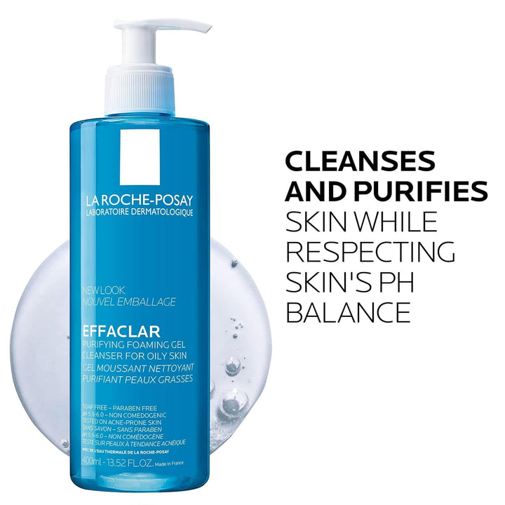 La Roche-Posay Effaclar Purifying Foaming Gel Cleanser for Oily Skin, with Zinc Pidolate to Remove Excess Oil, Alcohol Free & Oil Free, Face Wash for Oily Skin, Dermatologist & Sensitive Skin Tested​