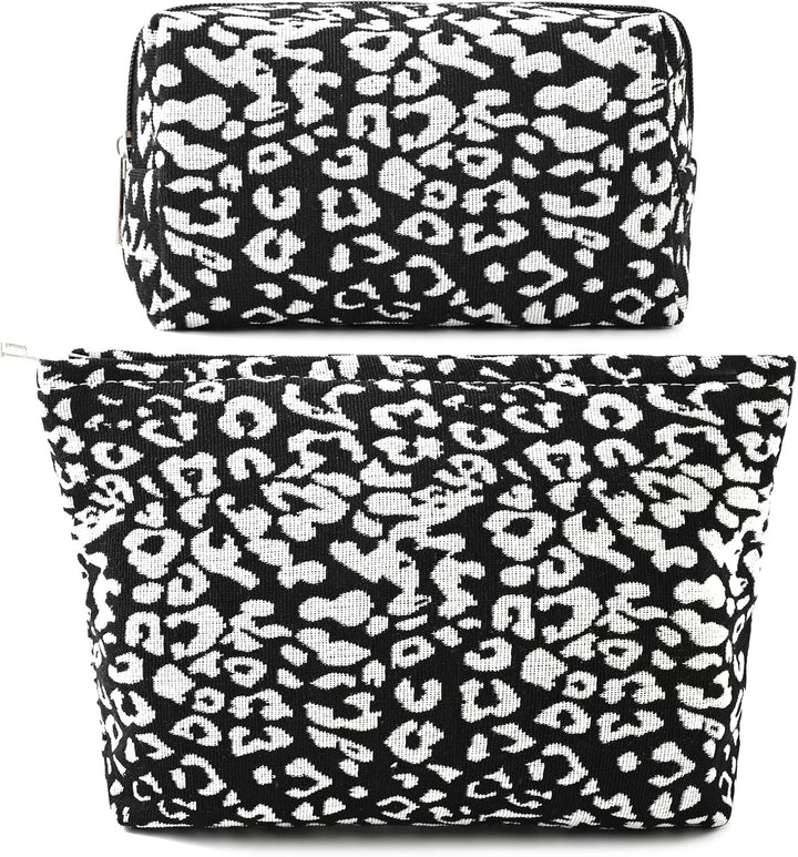 2 Pieces Makeup Bag Large Checkered Cosmetic Bag Capacity Canvas Mix Travel Toiletry Bag Organizer Cute Makeup Brushes Aesthetic Accessories Storage Bag for Women, Checkered Mix Rose Red