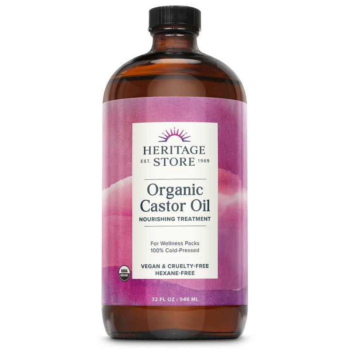 Organic Castor Oil - Glass Bottle - Nourishing Treatment for Hair and Skin - Eyelash Serum for Eyelashes, Brows, Castor Oil Packs - Cold Pressed, Hexane Free, Vegan 16Oz