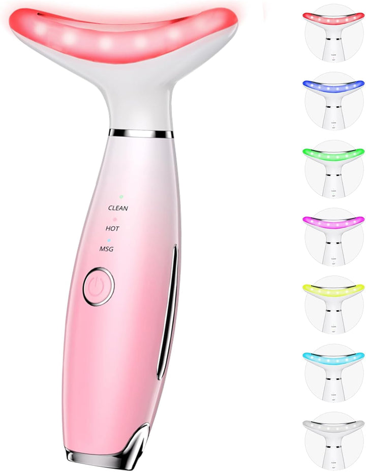 7 Color Galvanic Machines - Red Light Therapy for Face and Neck, Face Massager Tool for Wrinkles, Double Chin, Vibrating Facial Massager with Thermals, White