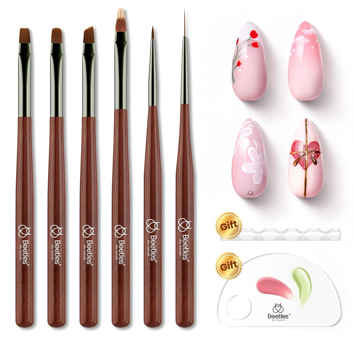 Nail Art Brushes, 6 Pcs Fingernail Art Design Pens, Wood Alloy Handle, Dotting Pen Clean up Liner French Nail Brush Set, DIY Manicure Tools Gift for Women